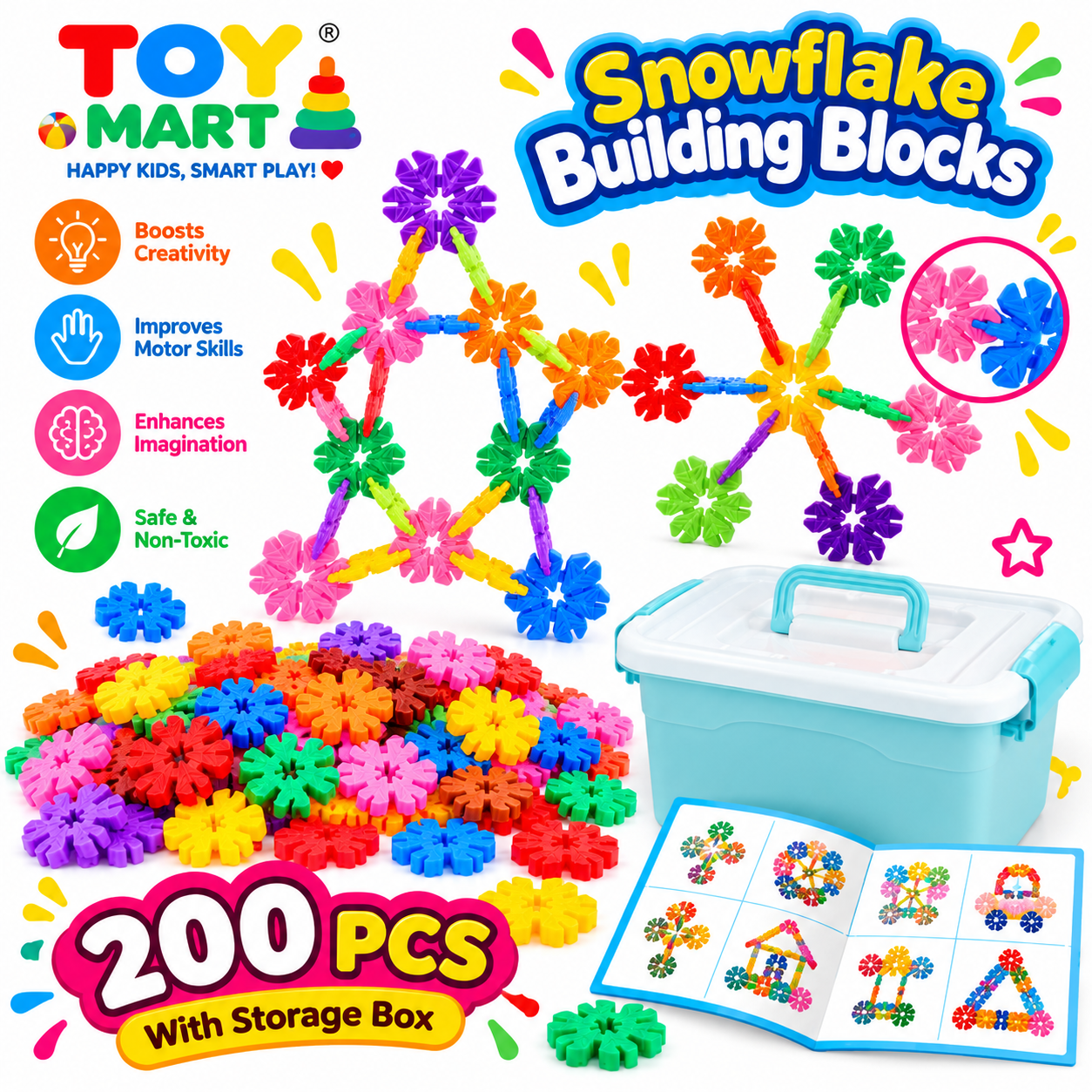 200 PCS Snowflake Building Blocks  | With Storage Box |Smart Play, Endless Creativity!